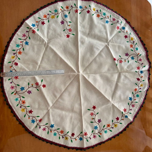 Handmade tablecloth new with Vogart permanent colors and lace