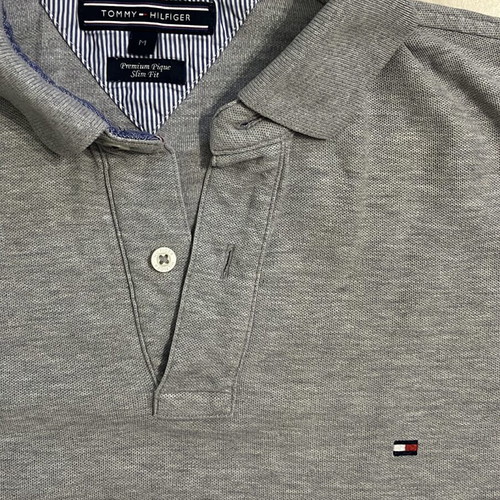 Tommy Hilfiger Polo Shirt grey melange premium pique slim fit size M like new
