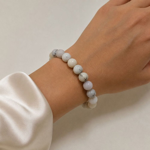 Handmade elastic bracelet with white opal, new