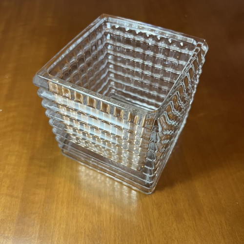 Vintage Τετράγωνο Κρυστάλλινο Βάζο Μπολ 1980s heavy cut glass σαν καινούργιο