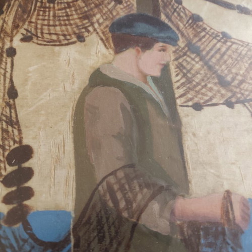 Silk paintings used, set of 2, sizes 42x48 and 49x55 cm