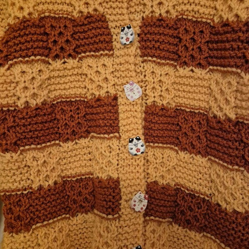 Handmade knitted cardigan new with cat buttons for ages 7-9