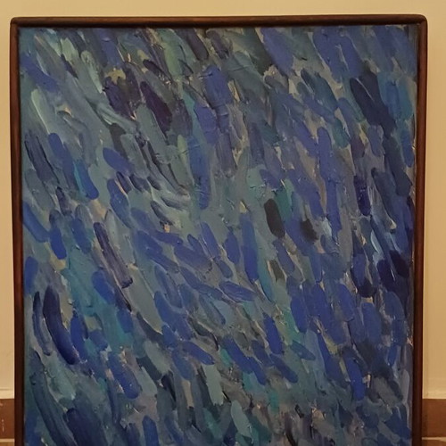 Painting on Canvas 50x60 cm Abstract Art in Blue Shades with Wooden Frame new