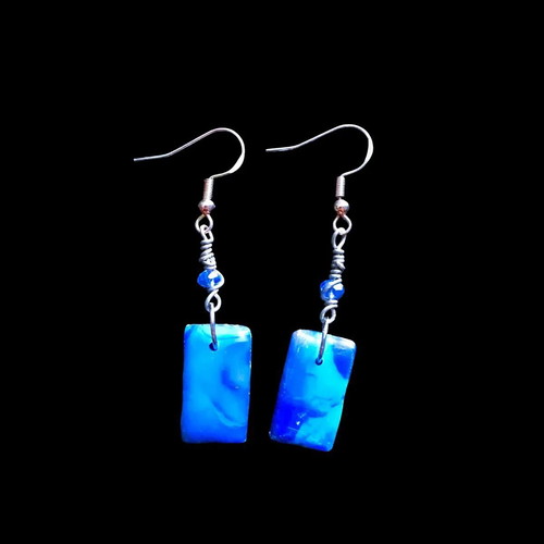 Handmade earrings from recycled plastic blue, new