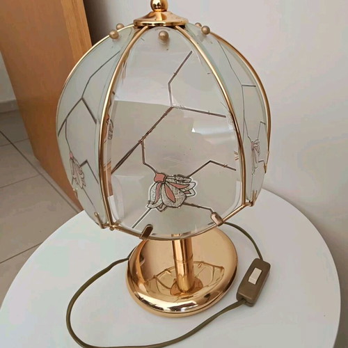 Vintage table lamp with metal frame and glass like new