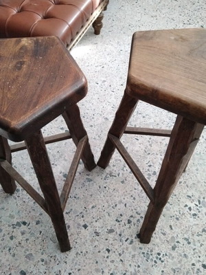 Bar stools used, set of 2, elm wood, Olavi Hanninen style 1970