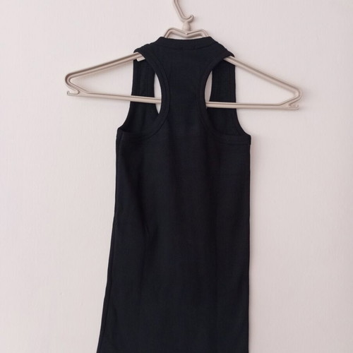 Black Ribbed Top with Y2K Groovy Crew Necklace gift, like new