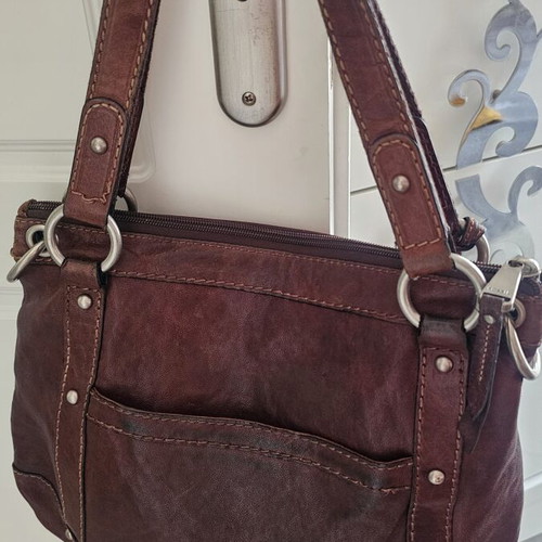 Fossil leather shoulder bag, brown, 37×32 cm