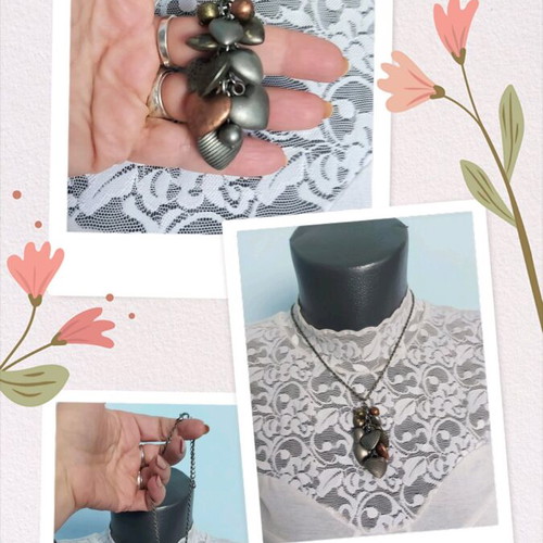 Choker necklaces like new with black ornaments, mother-of-pearl flowers and hearts