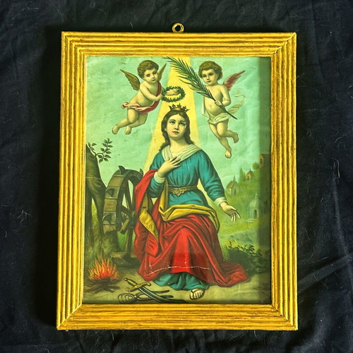 Antique Chromolithograph Saint Augusta by Fridolin Leiber used