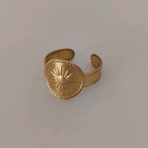 Steel ring set like new, gold and silver with sun engraving