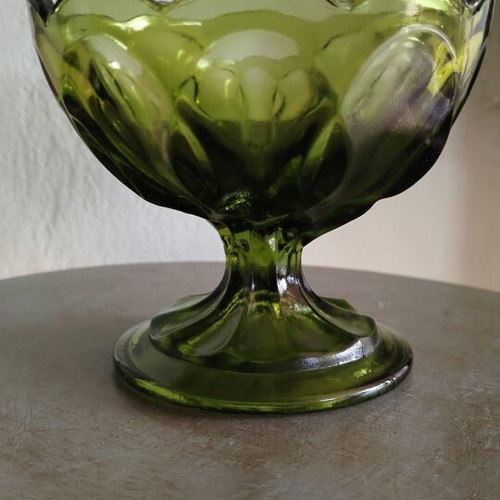 Anchor Hocking vintage Depression Glass footed bowl avocado green