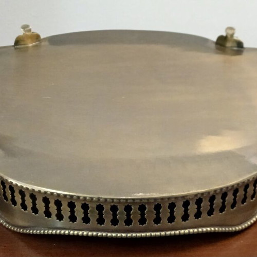Brass tray handmade, like new, oval with handles and feet