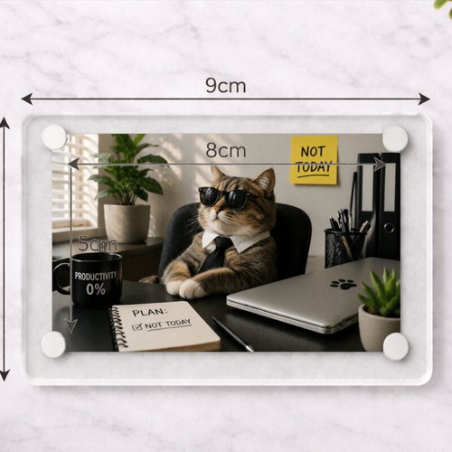 Ακρυλικό Μαγνητάκι ψυγείου Productivity 0 Cat Office Meme καινούργιο
