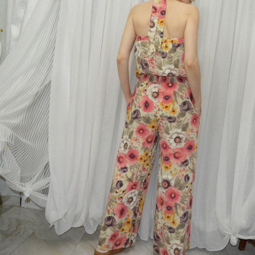 Floral jumpsuit Promod new, beige multicolor, size 36-40