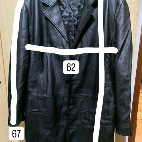 Leather men's long coat like new, black, size XL