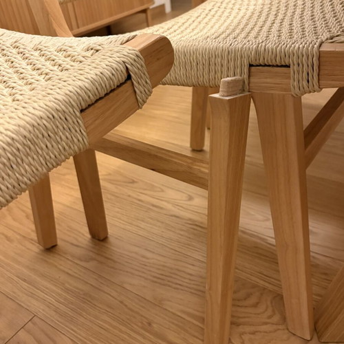 Julien dining chairs pack of 4 used, rubberwood and natural rope