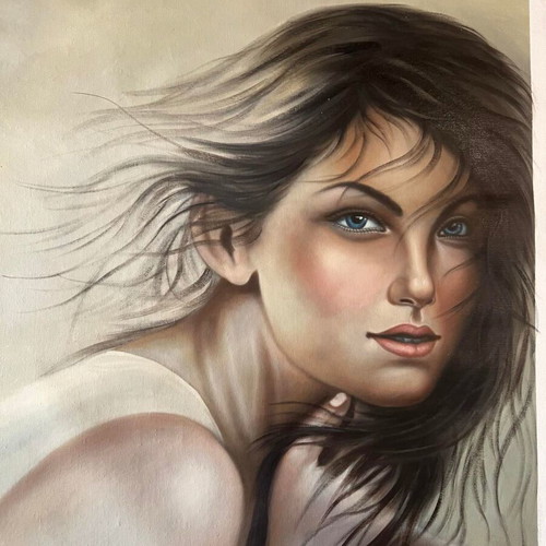 Handmade painting on canvas 'Female Portrait' new, vibrant colors