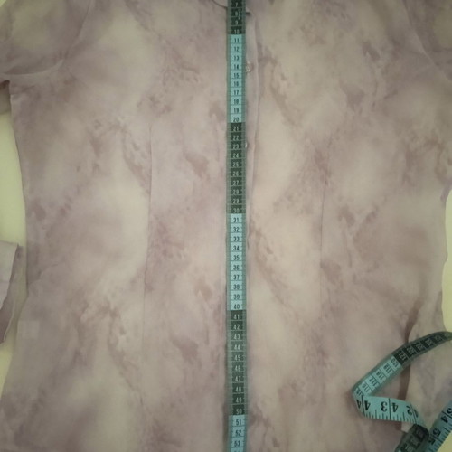 Sheer blouse in soft purple with abstract designs, like new, size M