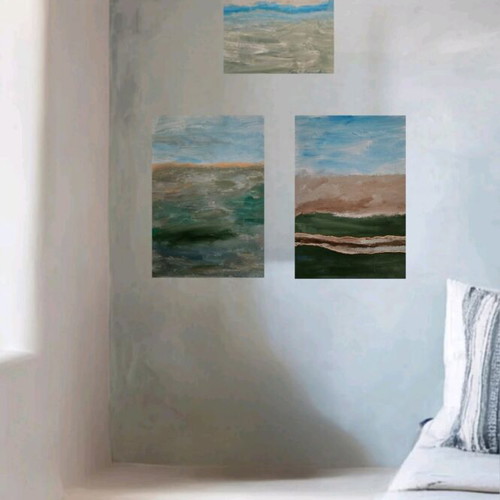 Abstract Landscape Triptych set of 3 original paintings like new