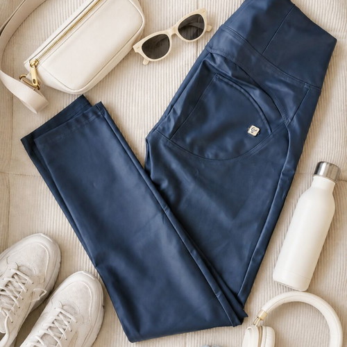 Quilted leather leggings, blue, size S