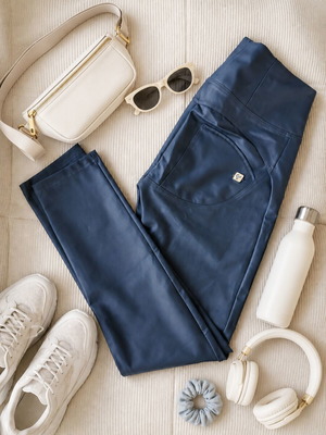 Quilted leather leggings, blue, size S