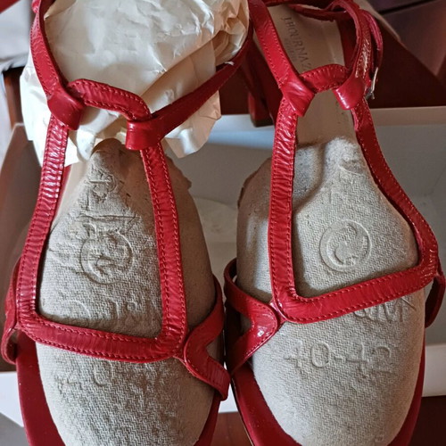 Bournazos leather sandals in bright red, size 40