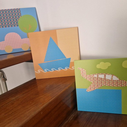 Children's wall art set like new, 3 pieces 30x30 cm, wood