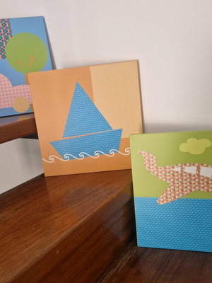 Children's wall art set like new, 3 pieces 30x30 cm, wood