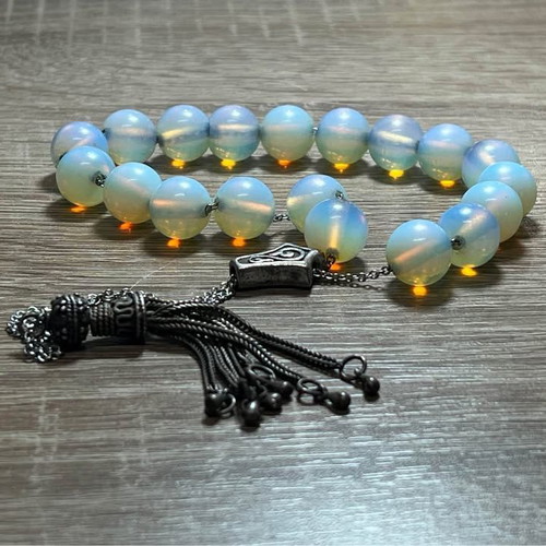 Komboloi made of opalite and silver used, 29cm height