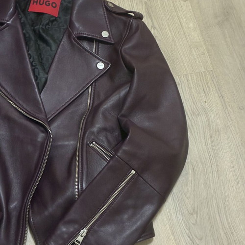 Boss burgundy purple biker leather jacket, size XS/S