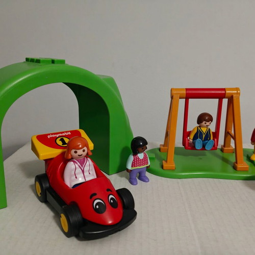 Playmobil set used with swing, airplane, formula car, bench