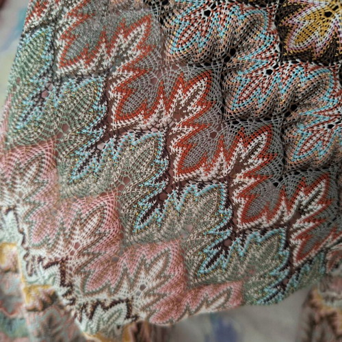 Bell-bottom pants with colorful knit and inner lining, size small-medium, like new