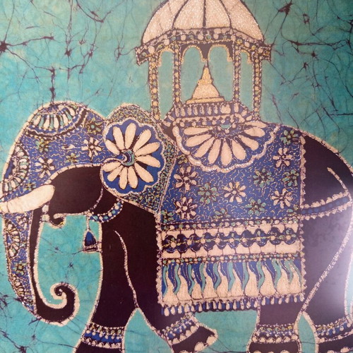 Authentic Batik Painting from Sri Lanka Elephant 45x45 cm like new