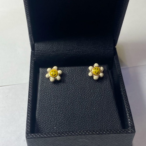 Gold children's flower earrings 14 karat handmade new