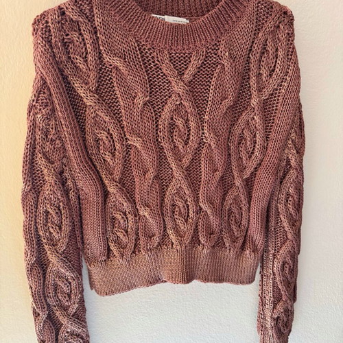 Zara Cropped knitted sweater like new with metallic bronze details size M