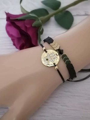 Γυναικεία βραχιόλια καινούργια σε μαύρο και χρυσαφί με Hamsa & Swarovski