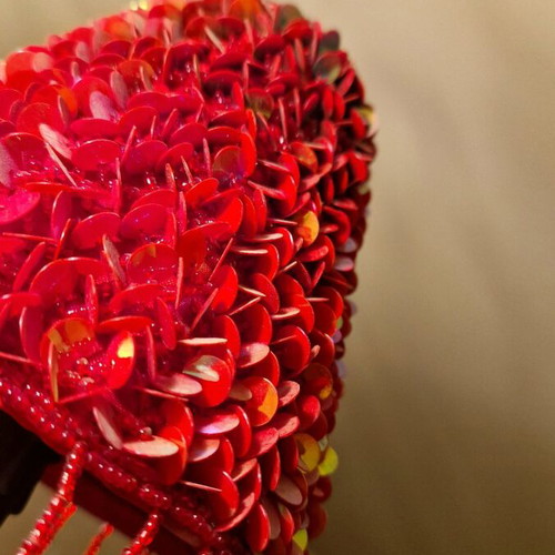 Vintage lampshades pack of 5 with red iridescent sequins and bead fringes used