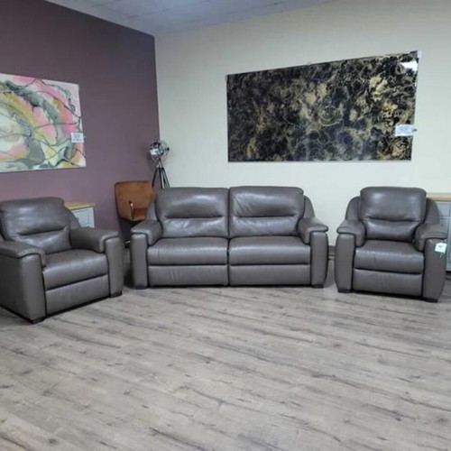 Italian brown leather sofa set Avola with three seats and two armchairs new