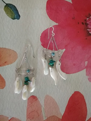 Silver 925 Boho Earrings with Turquoise and Shell Handmade