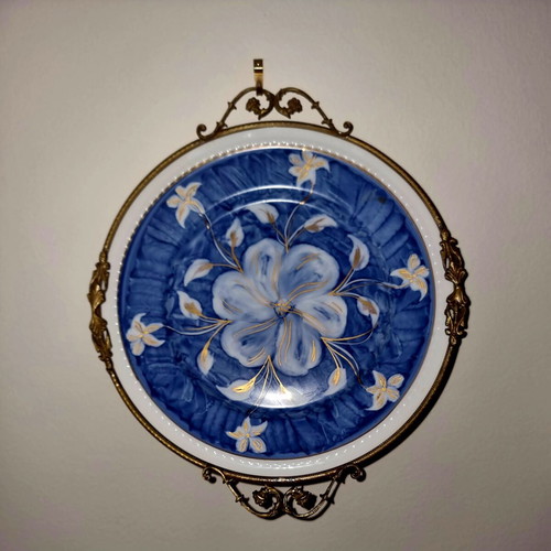 Porcelain decorative plate FÜRSTENBERG hand-painted like new with bronze details