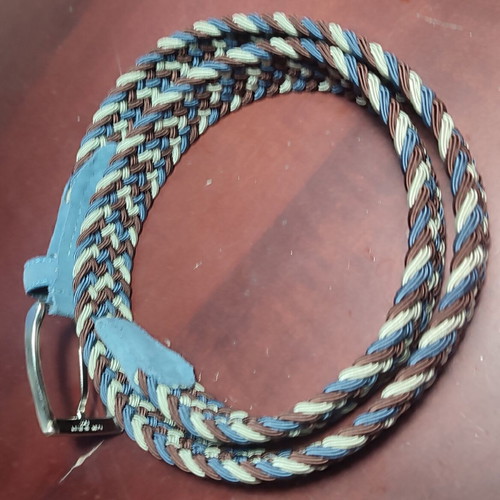 Woven men's belt like new, beige and turquoise, made in Italy