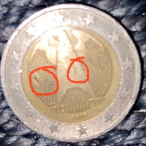 2 euro Germany 2002 J used, rare mint error