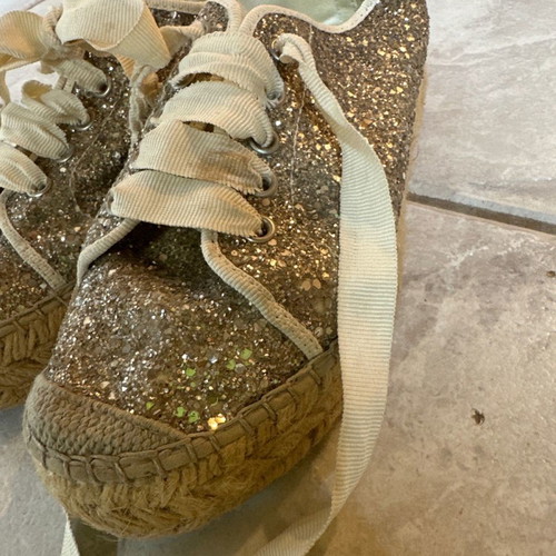 Espadrilles with glitter used, size 37, silver