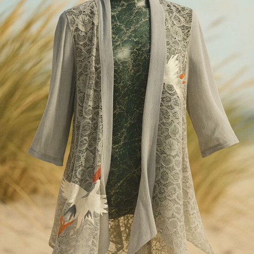 Open Lace Cardigan in Grey and White New