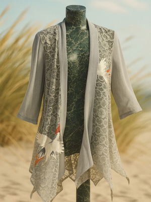 Open Lace Cardigan in Grey and White New