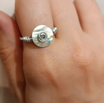 Ring with iridescent shell button adjustable, handmade silver