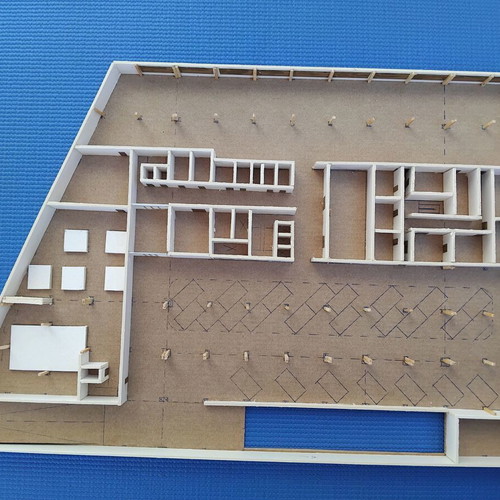 Architectural model 1:200 scale new, cardboard and white pulp