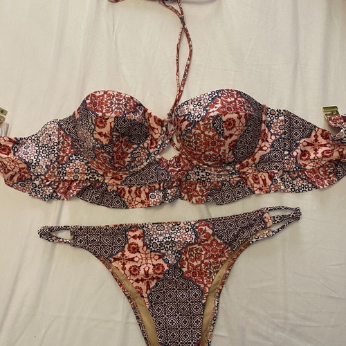 Minkpink bikini set used, large, ethnic mosaic pattern