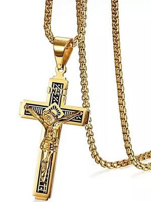 Cross Necklace Jesus Christ Crucifix Gold Black